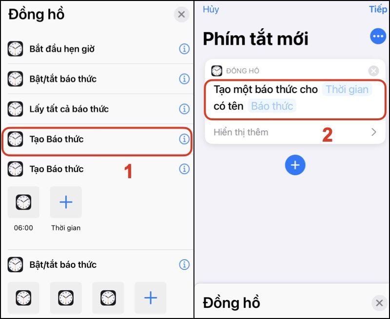 Tạo shhortcut báo Thức 